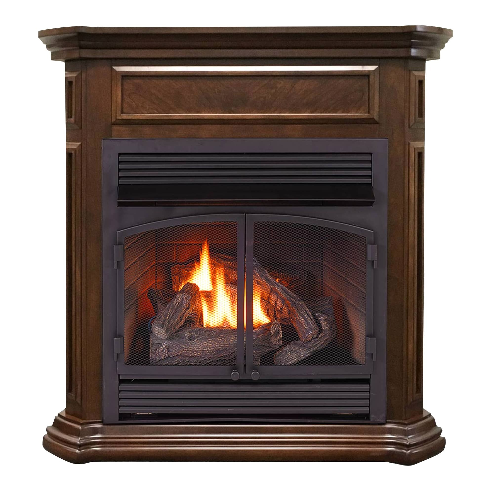 Duluth Forge Dual Fuel Ventless Gas Fireplace With Mantel - 32,000 BTU, Remote Control, Nutmeg Finish - Model# DFS-400R-4NG